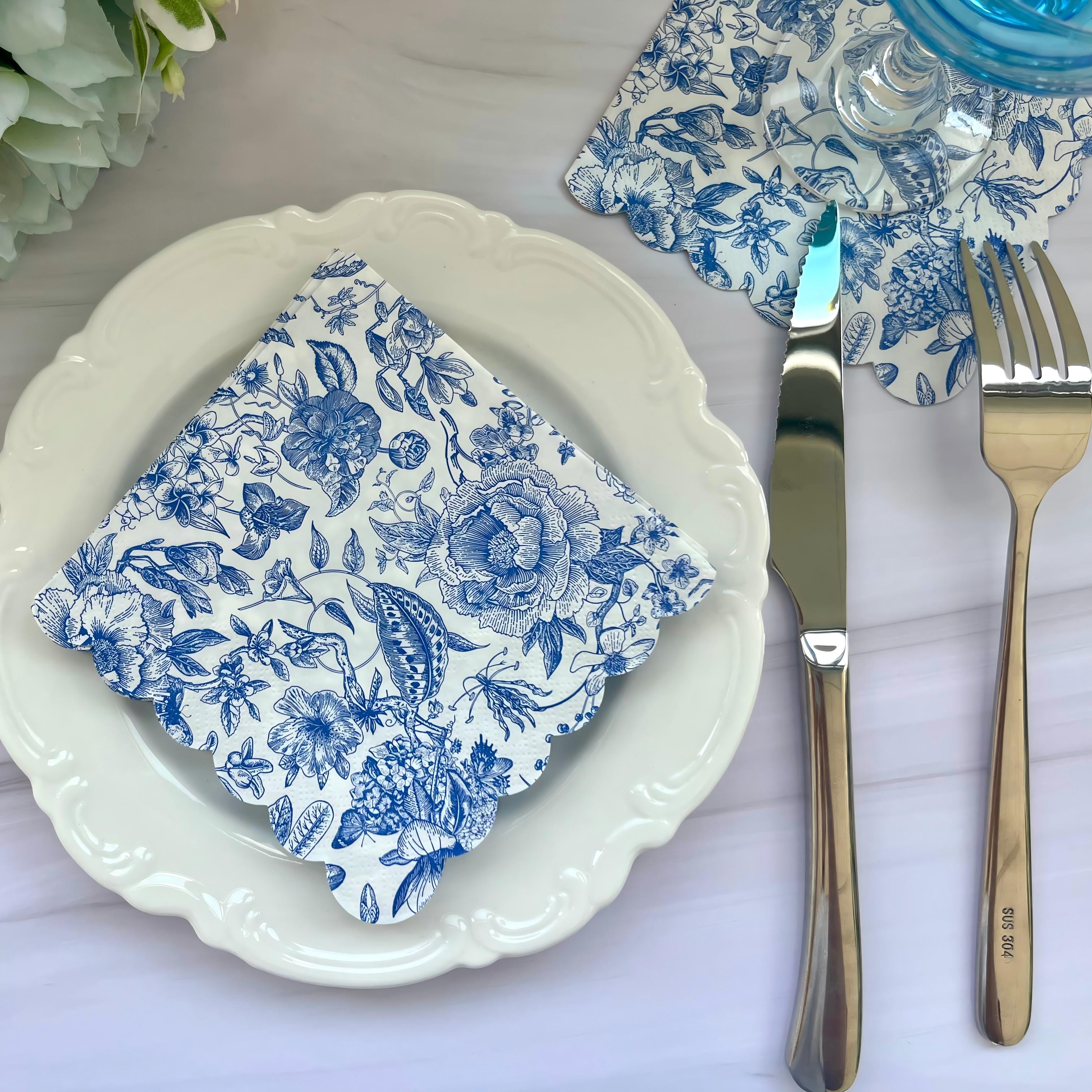 Tovaglioli di carta floreali blu Tovaglioli da pranzo con fiori vintage
